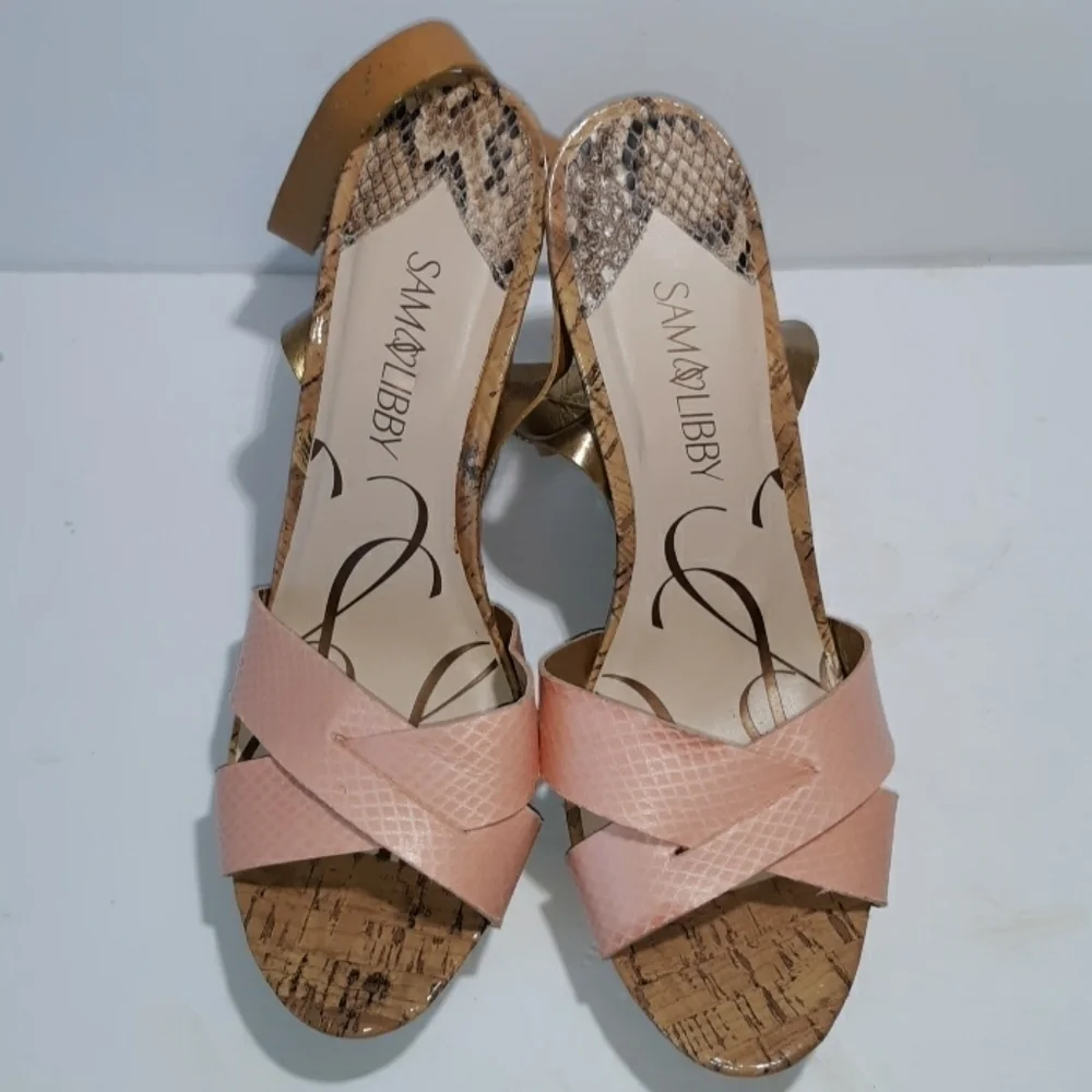 Sam & Libby 9.5 wedge heels platform peach cork